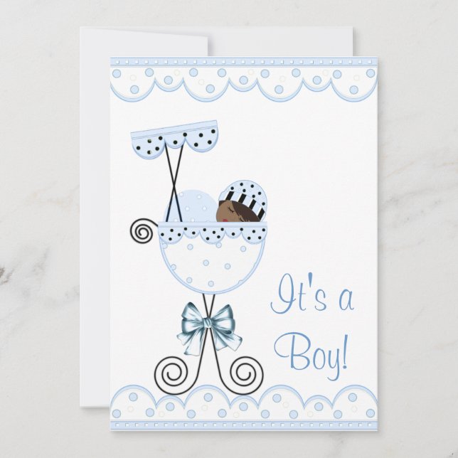 Invitación Ducha de bebé niño afroamericano azul y blanco (Anverso)