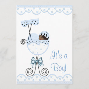 Invitación Ducha de bebé niño afroamericano azul y blanco