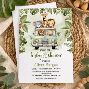 Invitación Ducha de Bebé Niño Animales Safari Selva Tropical