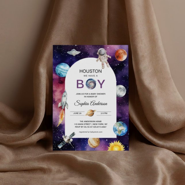 Invitación Ducha de Bebé Niño Astronauta Espacial Houston (Subido por el creador)
