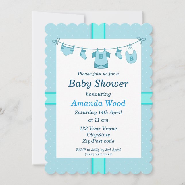 Invitación Ducha de Bebé Niño Azul (Anverso)