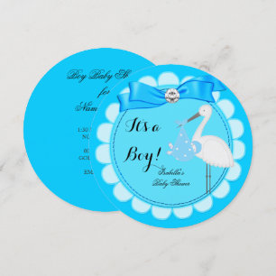 Invitación Ducha de bebé niño azul adorable cigüeña niño azul