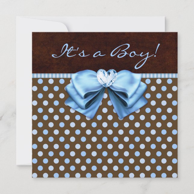 Invitación Ducha de bebé niño azul bebé marrón (Anverso)