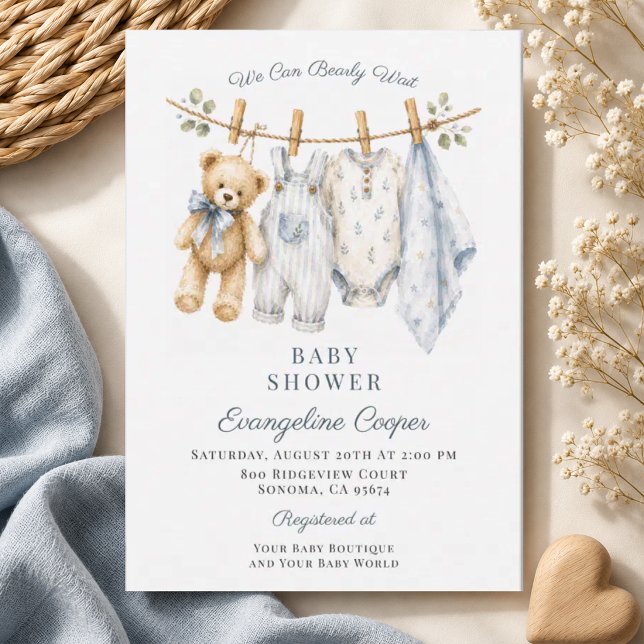 Invitación Ducha de bebé niño azul bebé podemos esperar con a (Subido por el creador)