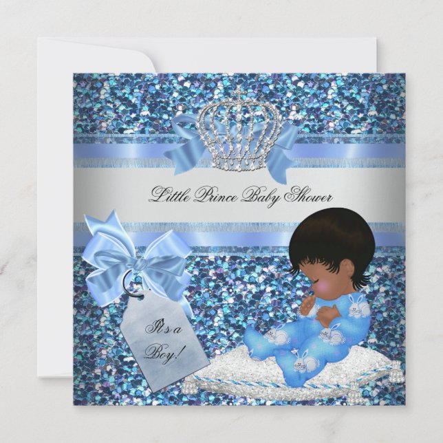 Invitación Ducha de bebe niño azul bebe principito conejitos  (Anverso)