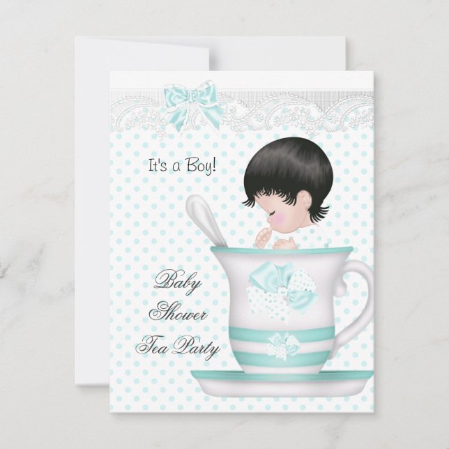 Invitación Ducha de bebé niño azul bebé taza de té (Anverso)