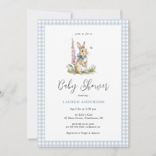 Invitación Ducha de bebé niño azul conejito lindo 