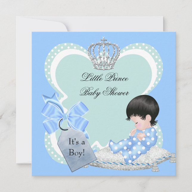 Invitación Ducha de Bebé Niño Azul Corona de Principito (Anverso)