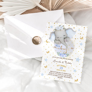 Invitación Ducha de bebé niño azul elefante lindo