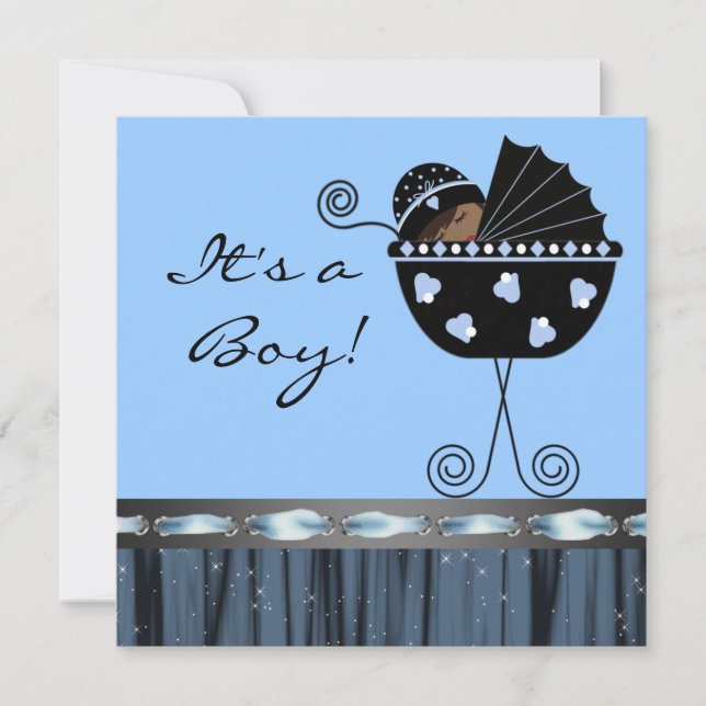 Invitación Ducha de bebé niño azul negro Carruaje Azul Negro  (Anverso)