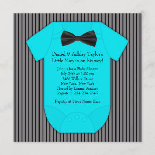 Invitación Ducha de bebé niño azul negro con raya fina
