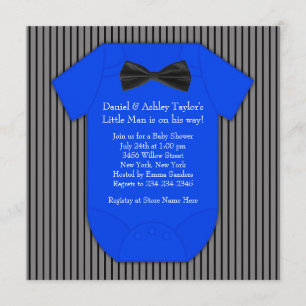 Invitación Ducha de bebé niño azul negro con raya fina