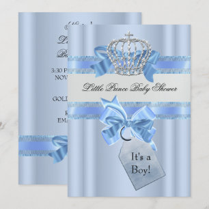 Invitación Ducha de Bebé Niño Azul Principe Corona 5 x 7