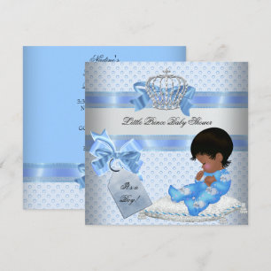 Invitación Ducha de Bebé Niño Azul Principito Conejitos