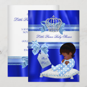 Invitación Ducha de bebé niño azul real pequeño príncipe étni