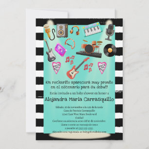 Invitación Ducha de bebé niño azul turquesa Rock n Roll Españ