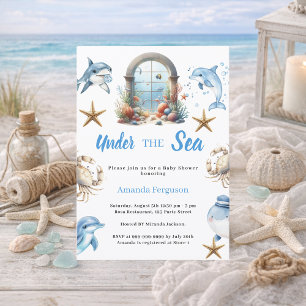 Invitación Ducha de bebé niño bajo el mar con animales oceáni