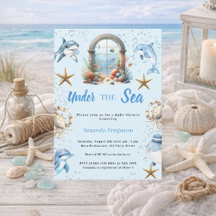 Invitación Ducha de bebé niño bajo el mar océano azul