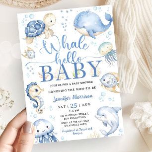 Invitación Ducha de Bebé Niño Ballena Océano Azul
