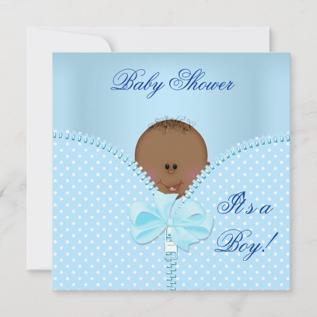 Invitación Ducha de bebé niño bebé azul blanco lunares (Anverso)
