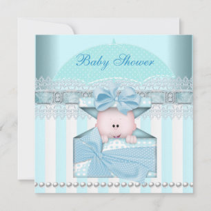 Invitación Ducha de bebé niño bebé azul teal paraguas raya