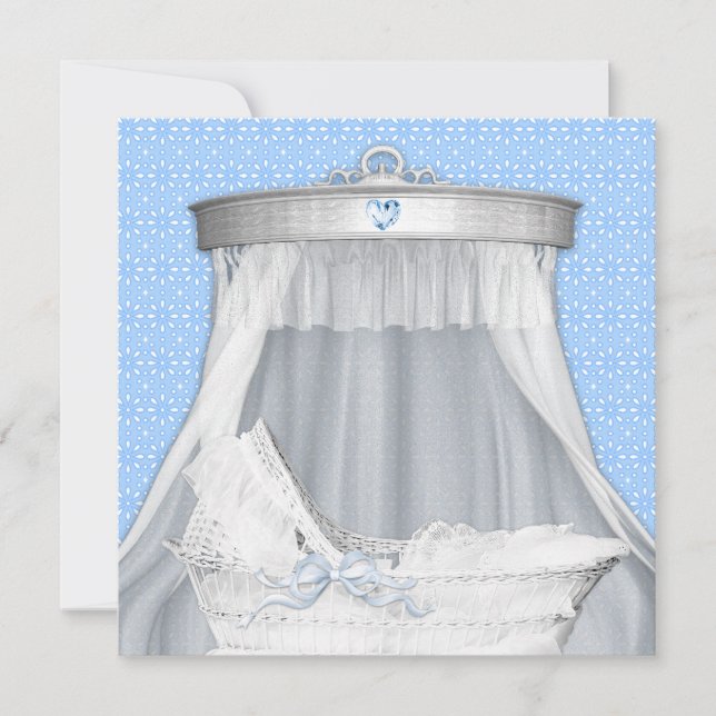 Invitación Ducha de bebé niño Blue Bassinet (Anverso)
