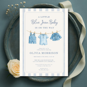 Invitación Ducha de bebé niño Blue Jean Baby Rayas
