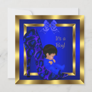 Invitación Ducha de bebé Niño Bonito Zapato Azul Real Leopard