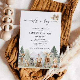 Invitación Ducha de Bebé Niño Bosque Animales del Bosque Mode