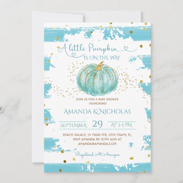 Invitación Ducha de bebé Niño Calabacita (Anverso)