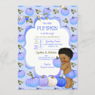 Invitación Ducha de bebé niño calabacita tono oscuro rizado