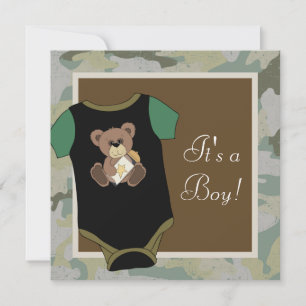Invitación Ducha de bebé niño camuflaje verde militar