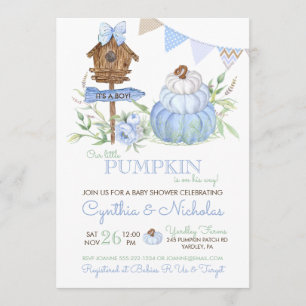 Invitación Ducha de bebé Niño Casa de pájaros Parche de calab