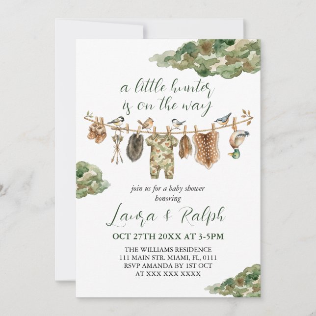 Invitación Ducha de bebé niño caza de patos  (Anverso)