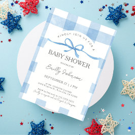 Invitación Ducha de Bebé Niño Clásico de Cuadros Azules