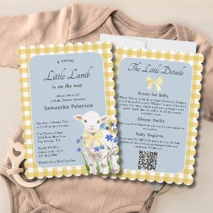 Invitación Ducha de bebé niño código QR Little Lamb All In On
