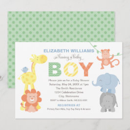 Invitación Ducha de bebé niño con animales de la selva verde
