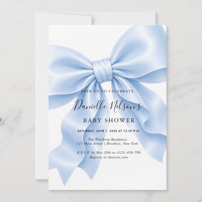 Invitación Ducha de Bebé Niño con Lazo Azul (Anverso)