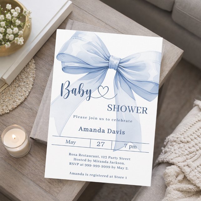 Invitación Ducha de bebé niño con lazo azul (Subido por el creador)