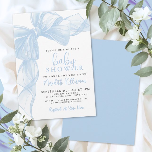 Invitación Ducha de Bebé Niño con Lazo Azul (Blue Bow Boy Baby Shower Invitation)