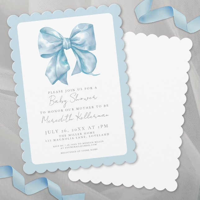 Invitación Ducha de Bebé Niño con Lazo Azul (Blue Bow Boy Baby Shower Invitation)