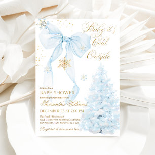 Invitación Ducha de bebé niño con lazo azul afuera hace frío