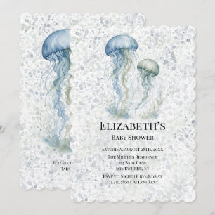Invitación Ducha de Bebé Niño con Medusas Azul Polvo