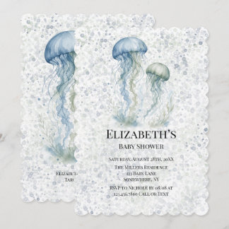 Invitación Ducha de Bebé Niño con Medusas Azul Polvo