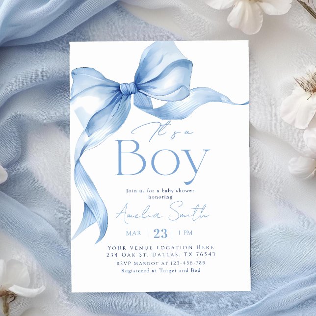 Invitación Ducha de bebé niño Coquette con lazo azul (Subido por el creador)