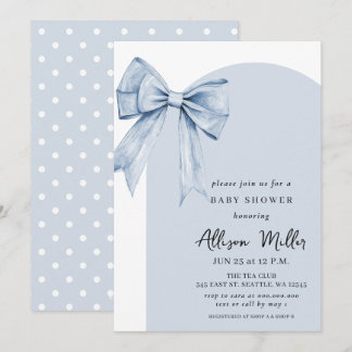 Invitación Ducha de bebé niño Coquette con lazo azul
