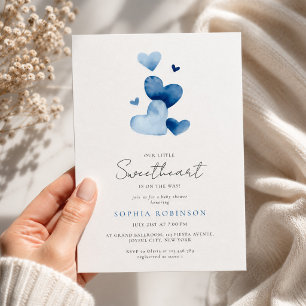 Invitación Ducha De Bebé Niño Corazón Dulce Azul Polvo