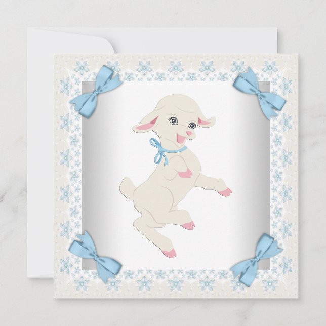Invitación Ducha de bebé niño corderito azul adorable (Anverso)