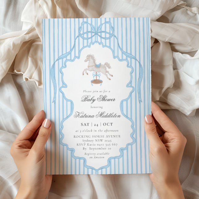 Invitación Ducha de bebé niño de caballo de balancín con doil (Subido por el creador)