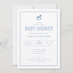 Invitación Ducha de bebé niño de caballo mecedor azul polvori